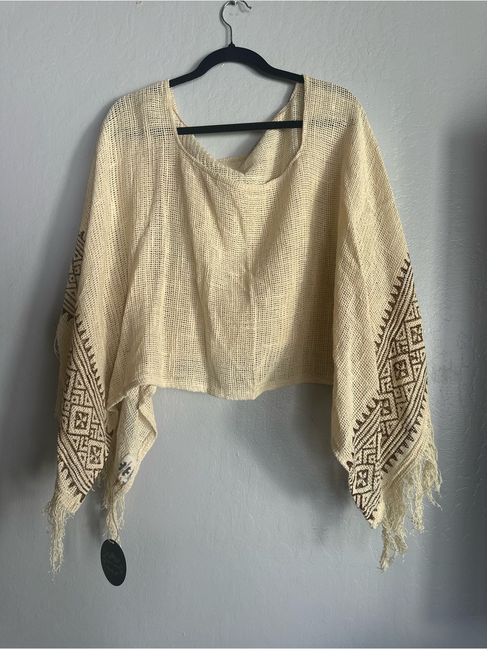 Cream Boho Fringe Poncho Top - Unbranded